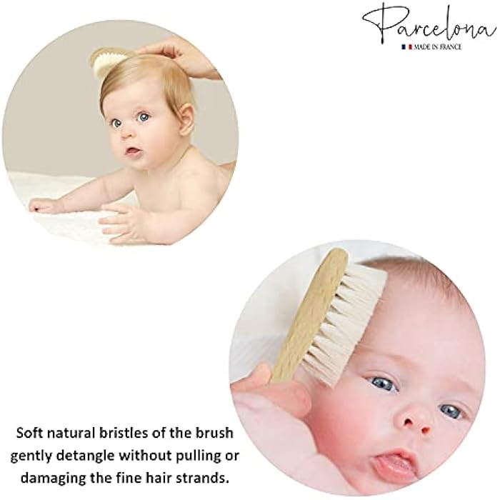 Parcelona French Grooming Wooden 6" Celluloid Soft Natural Silk Bristles Baby Brush for Girls and Toddlers Styling Girls Hair Accessories (Wooden Brown) - Image 3